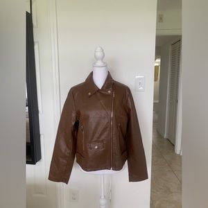 New with tag Tanming Women’s Brown Leather Jacket Size L